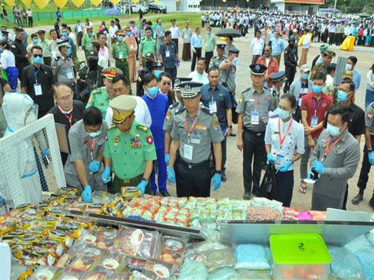 ဖမ်းဆီးရမိ မူးယစ်ဆေးဝါးများ၊ ဓာတုပစ္စည်းများနှင့် ဆက်စပ်ပစ္စည်းများ မီးရှို့ဖျက်ဆီး